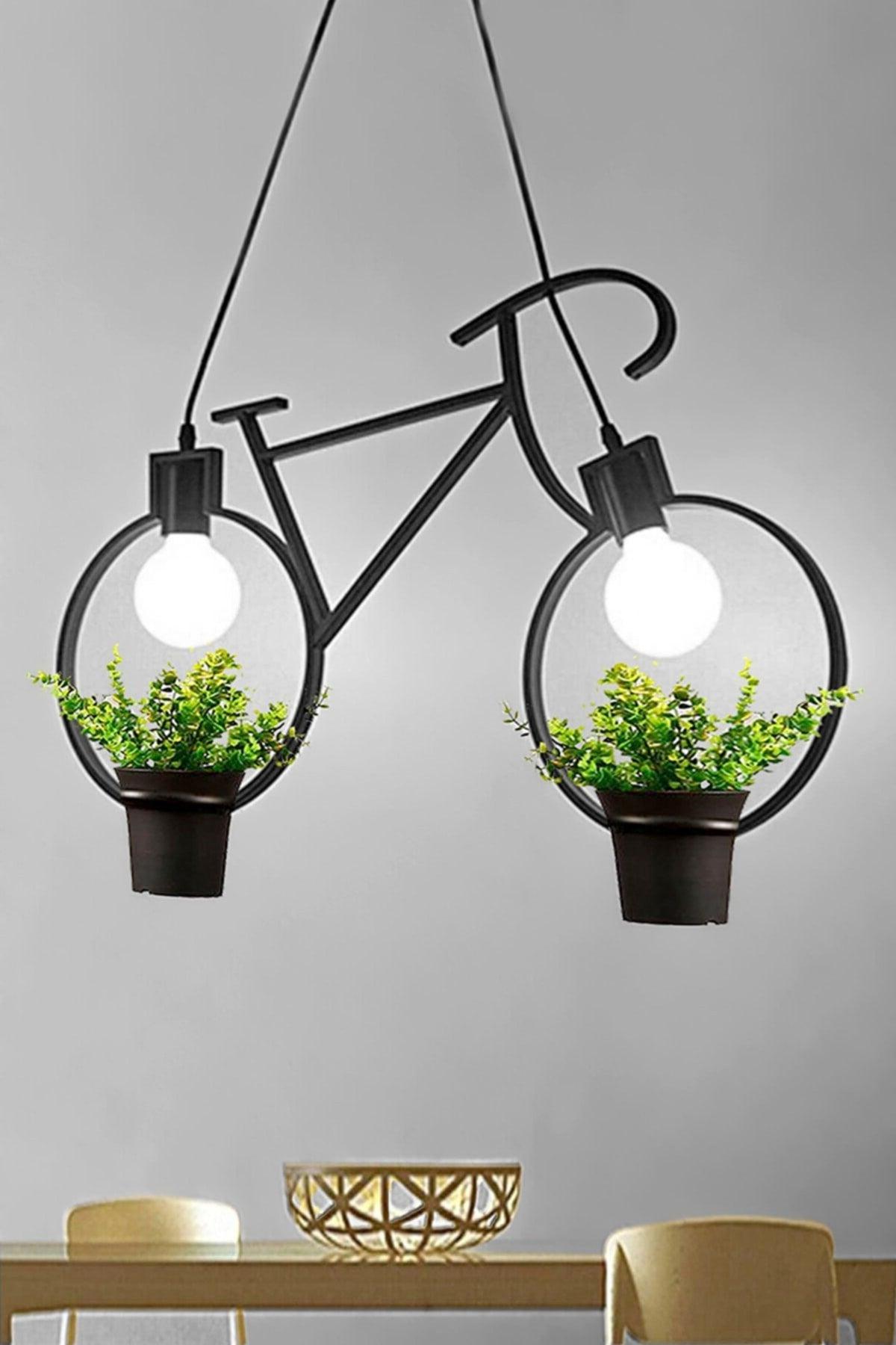 Bicycle Flowerpot Metal Chandelier Decorative New Trend Balcony Pendant Flowerpot Lamp For Cafe Hotel Camellia - Swordslife