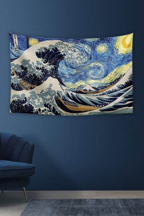 Big Wave And Starry Night Wall Covering Carpet 140 X 100 Cm-70x100 Cm - Swordslife