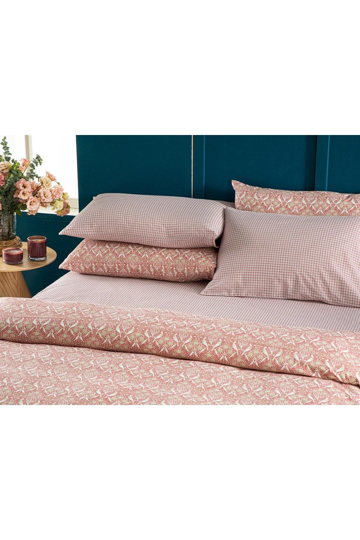 Bird And Anemons Easy To Iron Single Duvet Cover 160x220 Cm Pink - Swordslife