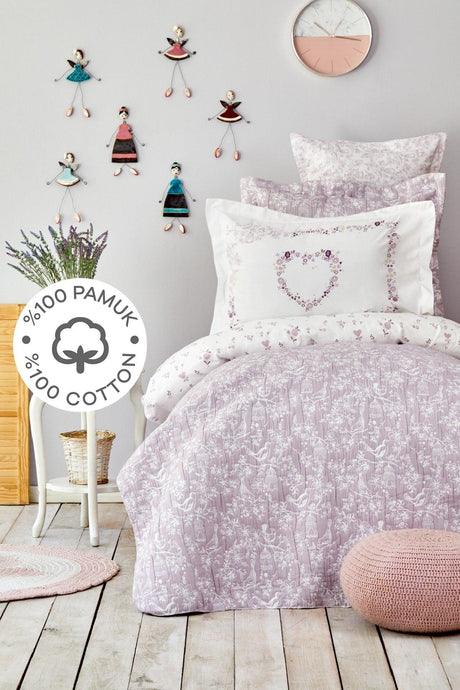 Birdy Lilac 100% Cotton Single Young Duvet Cover Set - Swordslife