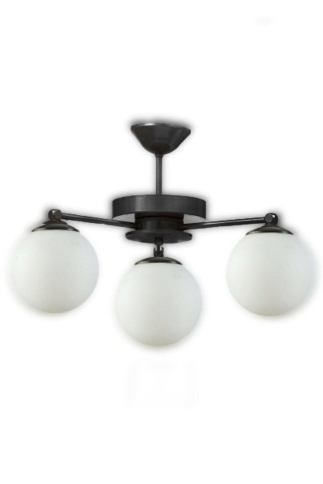 Black 3 Pcs Modern Globe White Glass Plofonier Model Chandelier - Swordslife