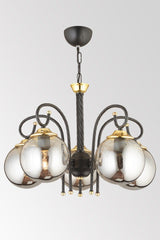 Black Azra 5 Piece Smoked Globe Glass Downward Facing Luxury Chandelier - Swordslife