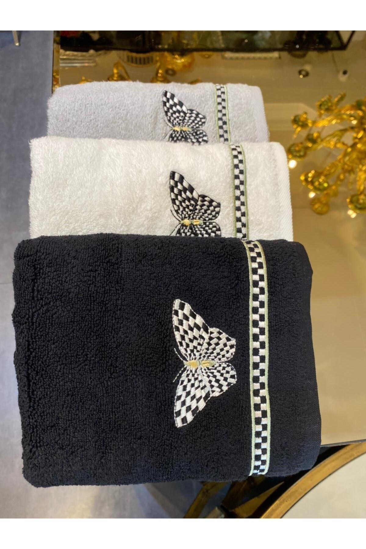 Black Butterfly Embroidered Bamboo Face Towel - Swordslife