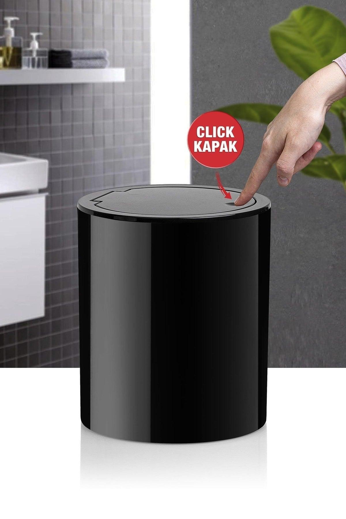 Black Click Lid Round Dustbin - Swordslife