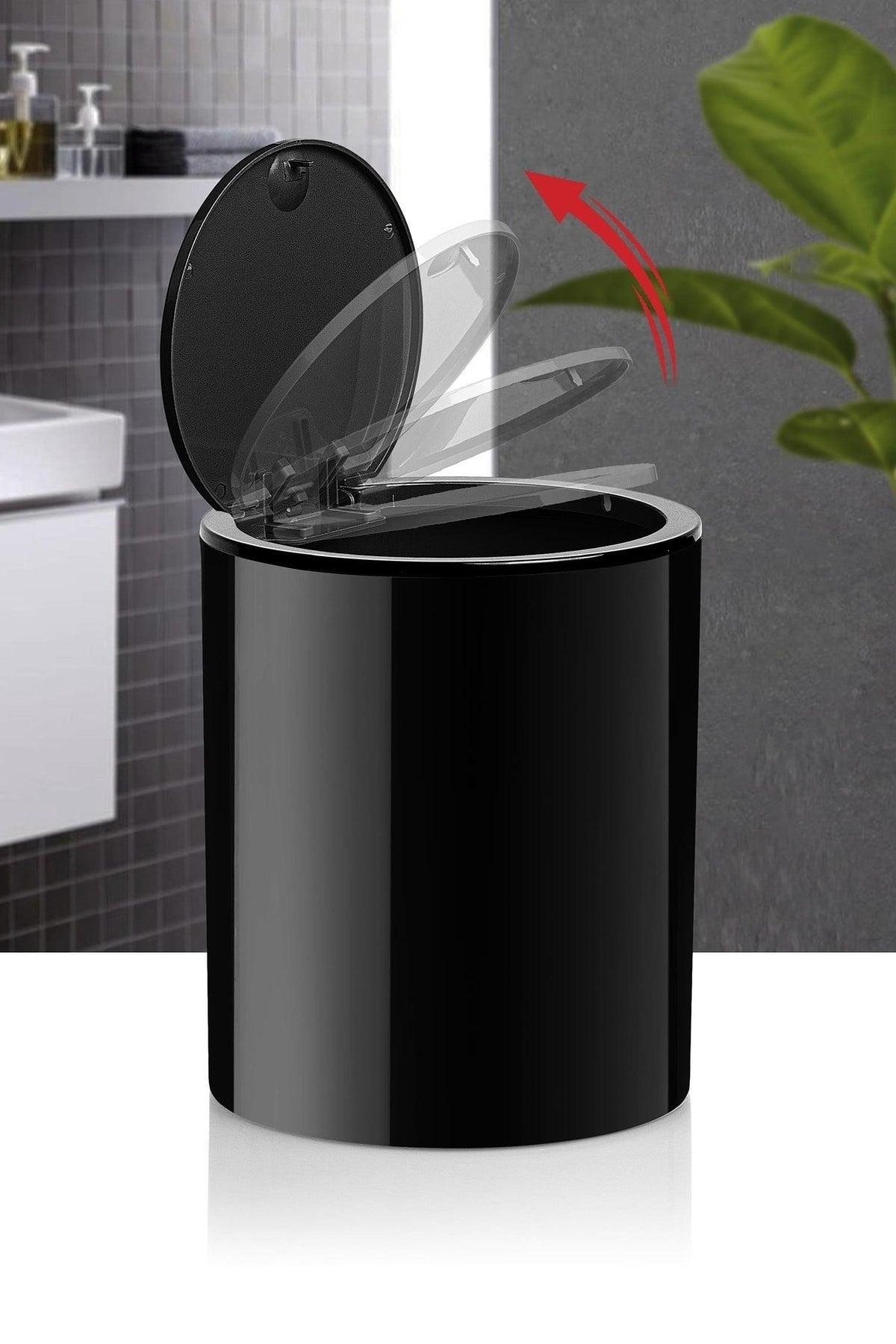 Black Click Lid Round Dustbin - Swordslife