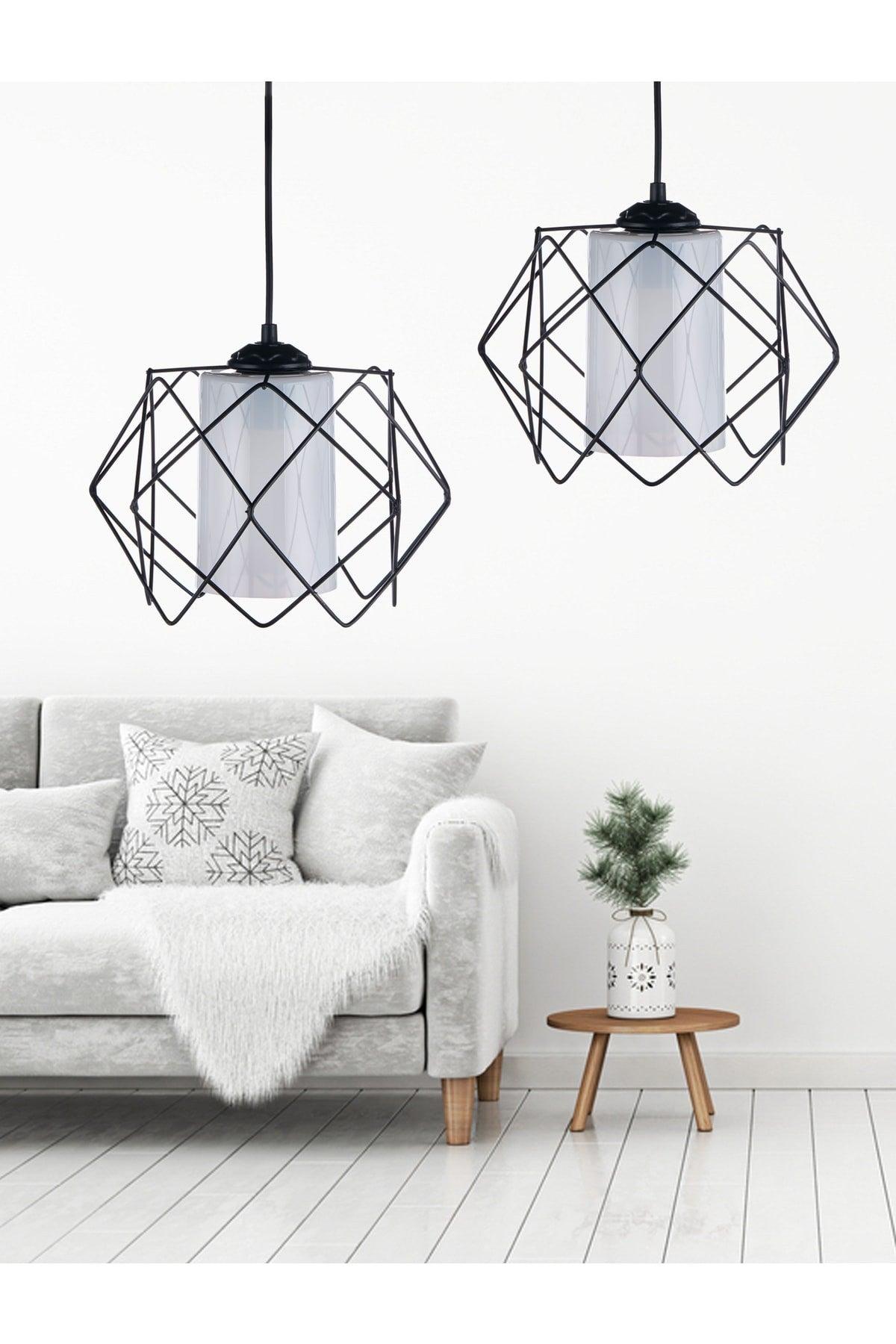 Black Design White Mica Glass Multi Square Chandelier (2 PCS) - Swordslife