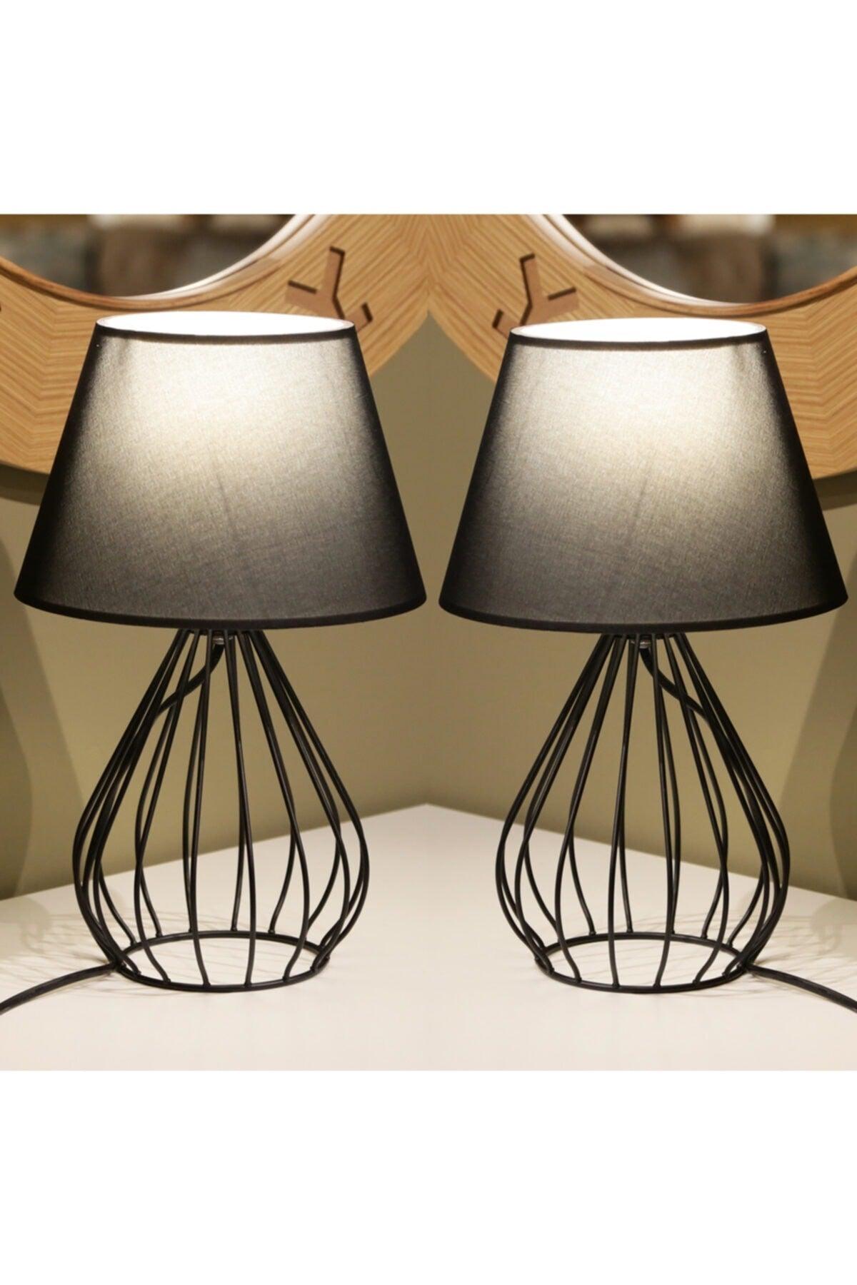 Black Fabric Metal Body Double Lampshade Set