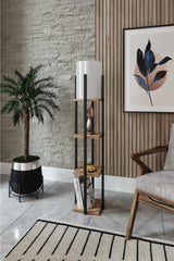 Black Floor Wooden Shelf Floor Lamp - Swordslife