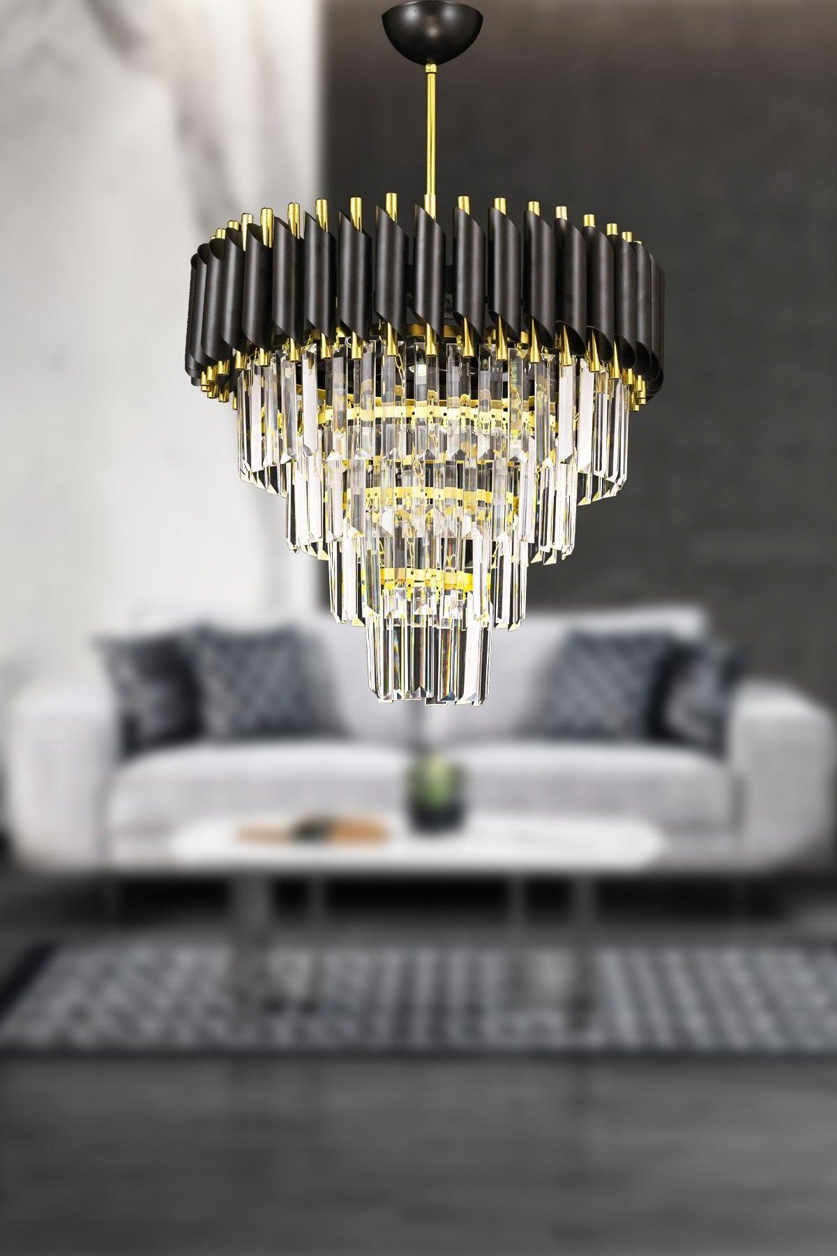 Black Gold Palmira 45" Crystal Stone Luxury Chandelier - Swordslife