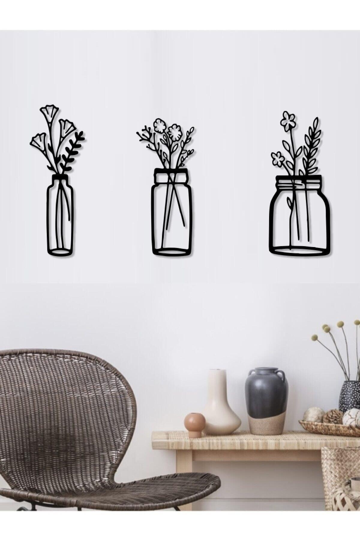 Black Laser Cut Wooden Flower Pots Wall Decor - Swordslife