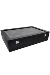 Black Leather 15 Liter Glass Watch Box St15-68 - Swordslife