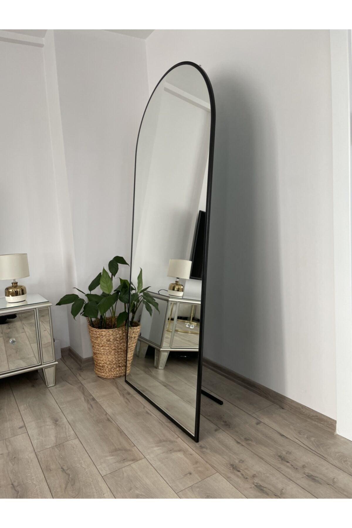 Black Metal Framed 180x80 Cm Oval Footed Full Length Mirror - Swordslife