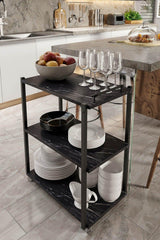 Black Modern Decorative Mdf Wooden Service Presentation Trolley 3 Shelves Servant - Swordslife