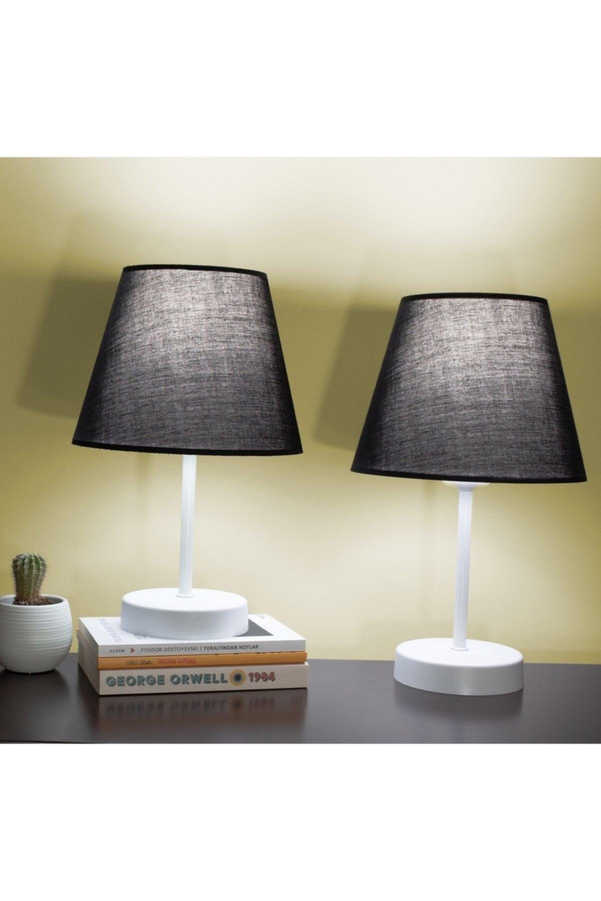 Black Modern Double Bedroom Lampshade White Standing Table Lamp - Swordslife