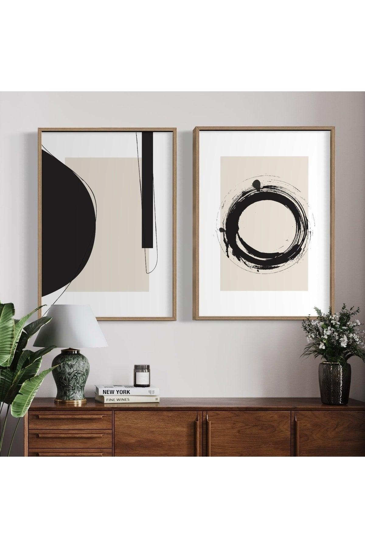 Set of 2 Unframed Posters with Black Pattern, Abstract Poster, Modern Painting Poster, Wall Decoration - Swordslife