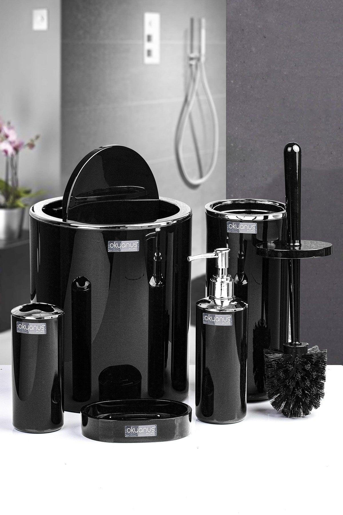 Black Round Chrome 5 Pcs Bathroom Set - Swordslife