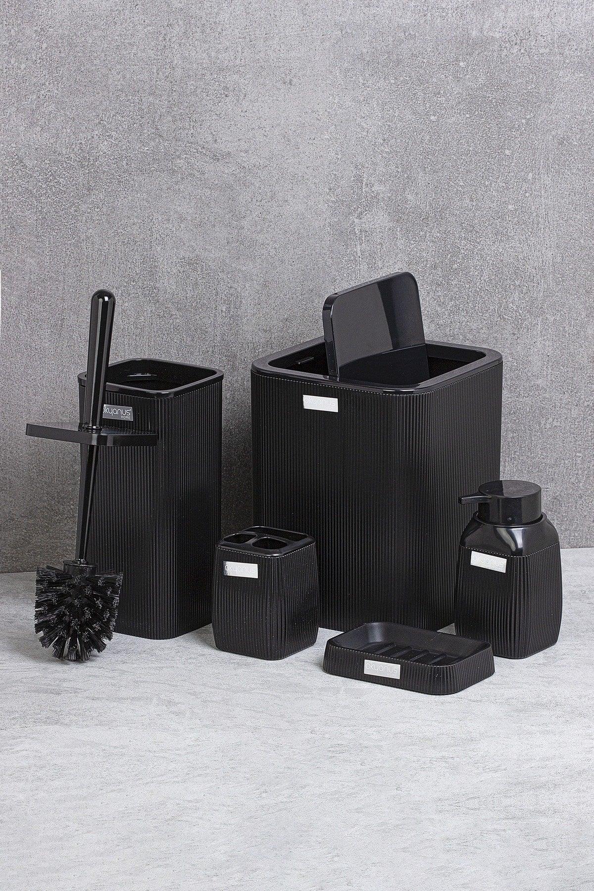 Black Striped Bathroom Set 5 Pcs - Swordslife