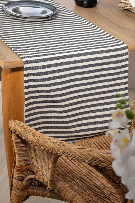 Black Striped Linen Fabric 42x150 Cm Runner Table Cloth - Swordslife