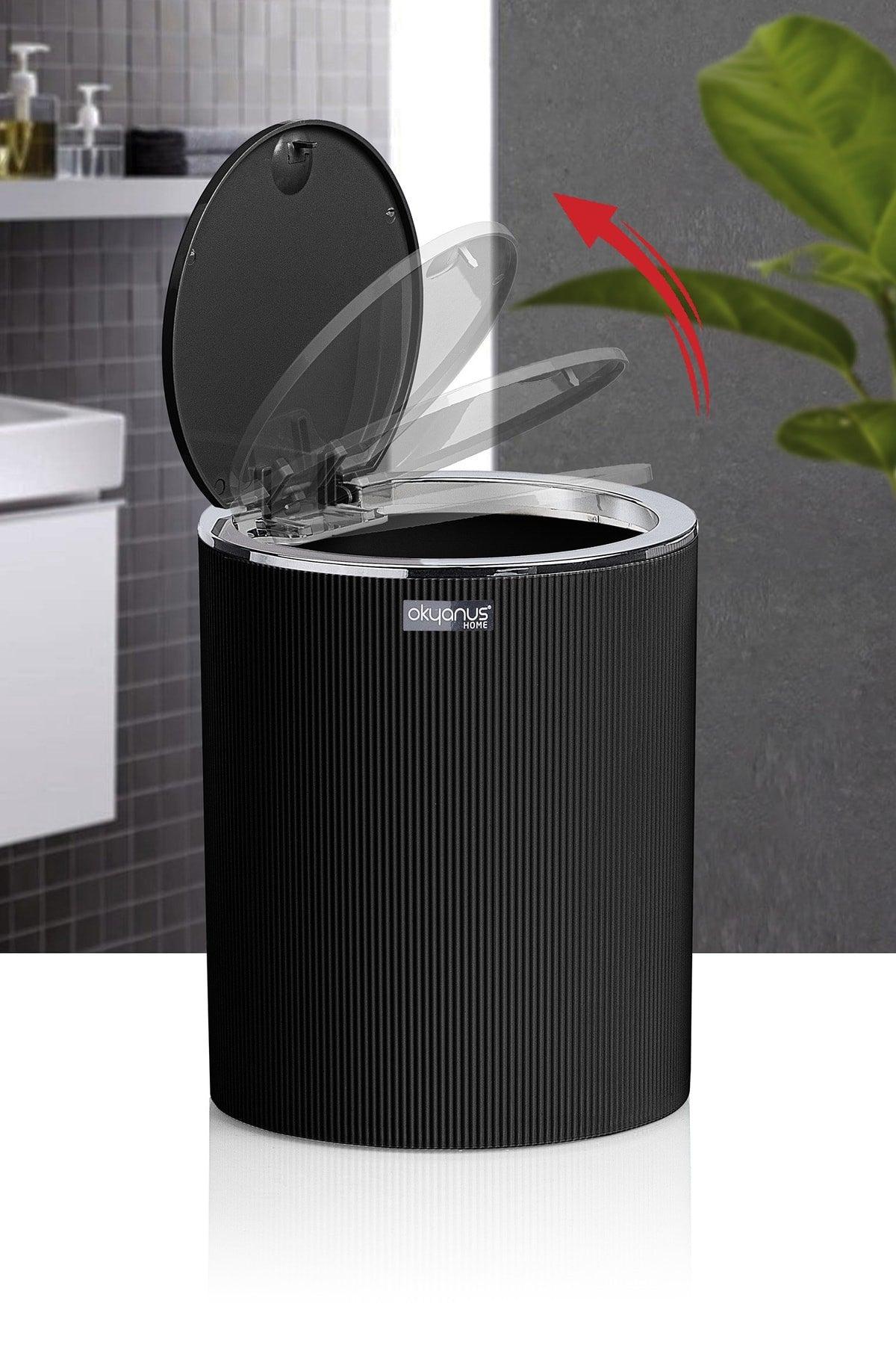 Black Striped Round Dustbin