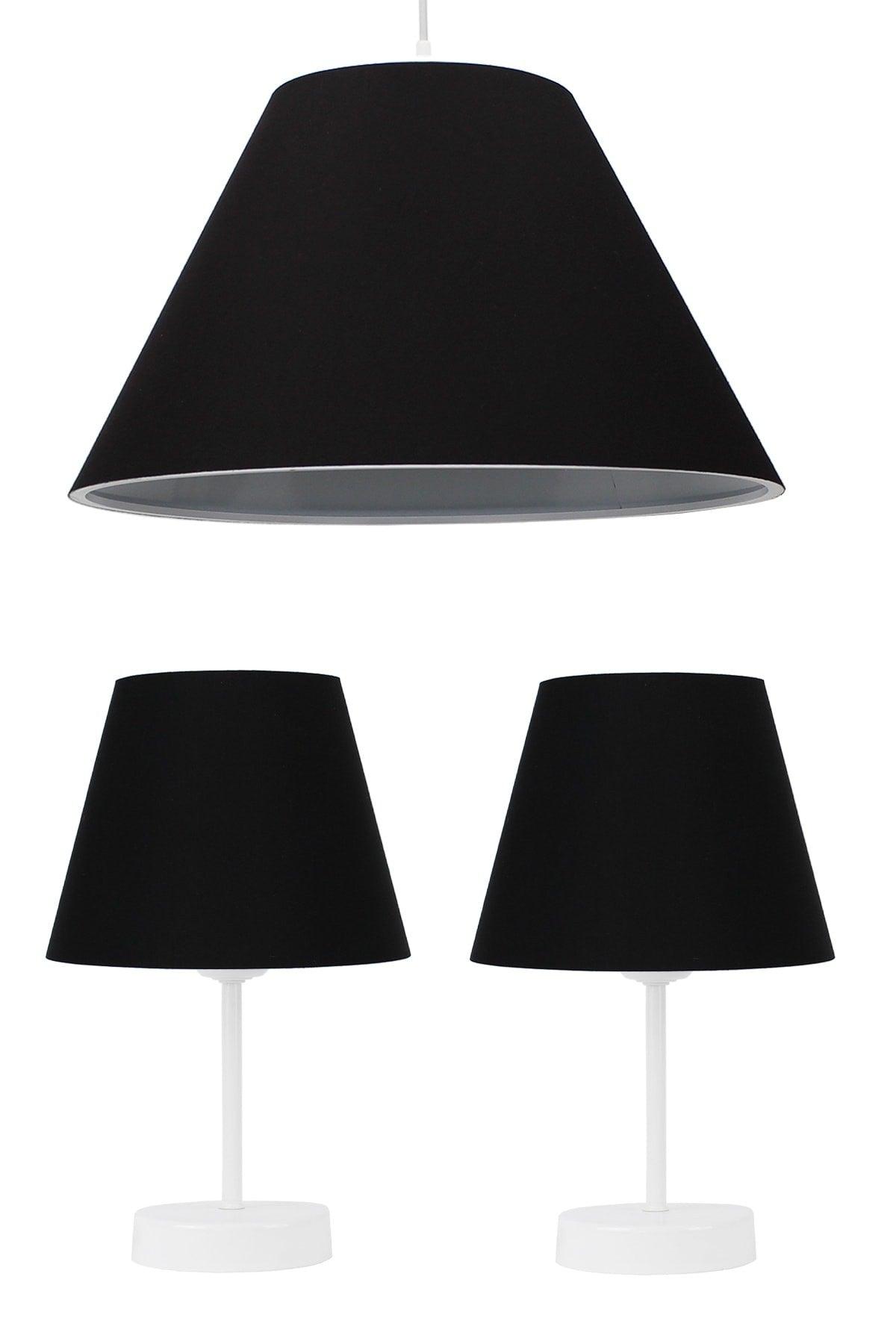 Black Triple Lampshade Conical Chandelier Set Bedroom Lighting - Swordslife