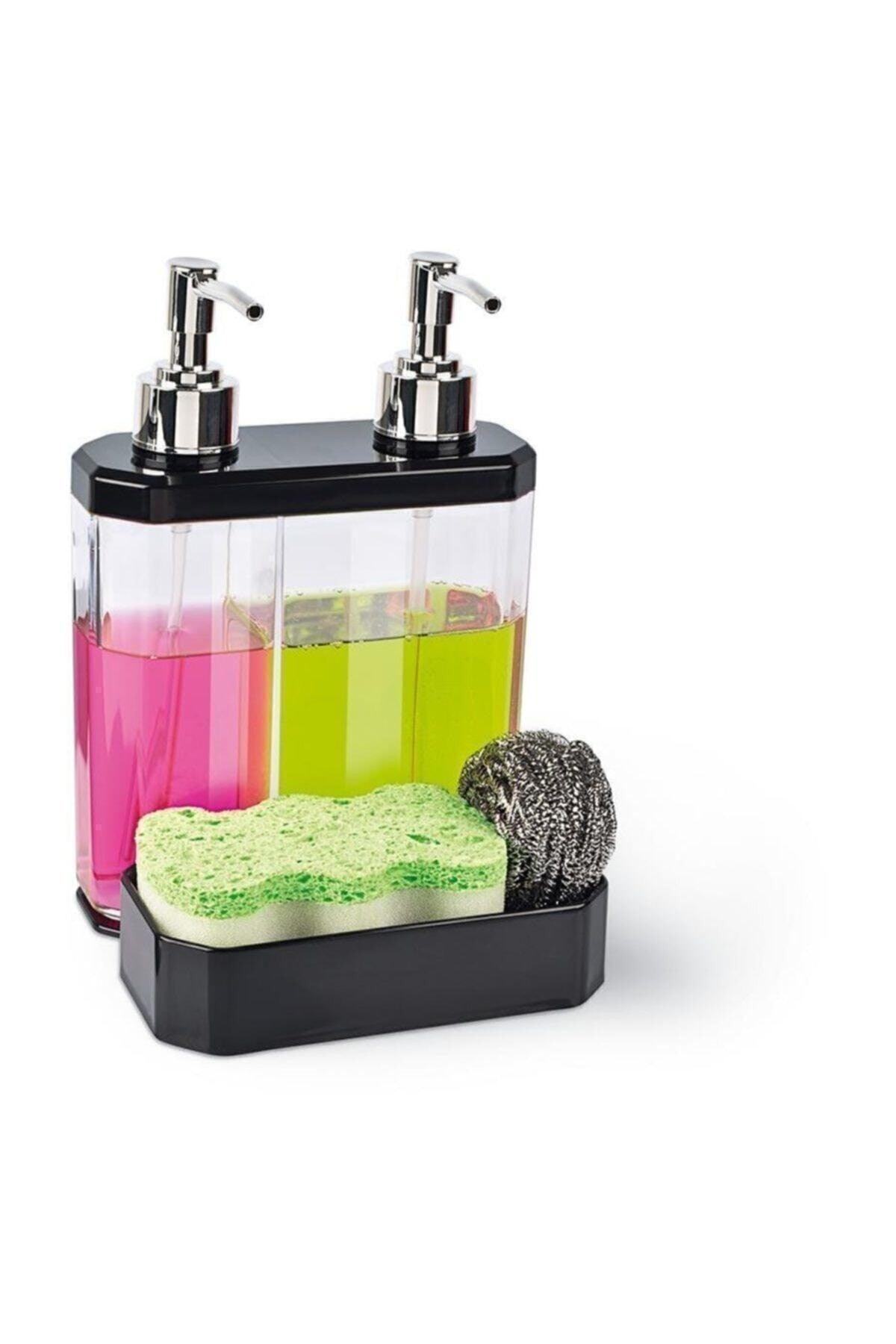 Black Twin Double Soap Dispenser And Sponge Holder 800 ml Up550 - Swordslife