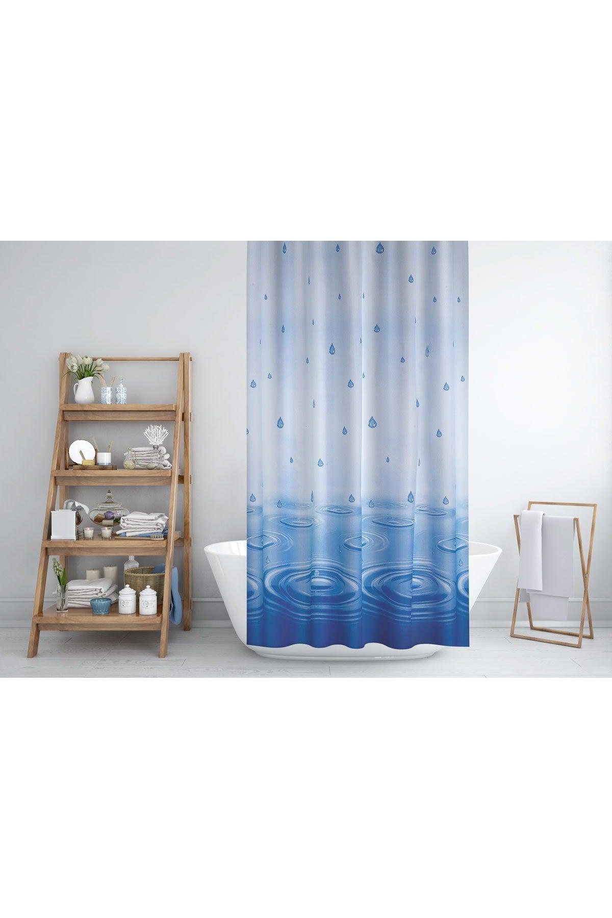 Blue Bath Curtain-drop Pattern Bathroom Curtain, Lux Blue Water Droplet Shower Accessory Curtain 180x200cm - Swordslife