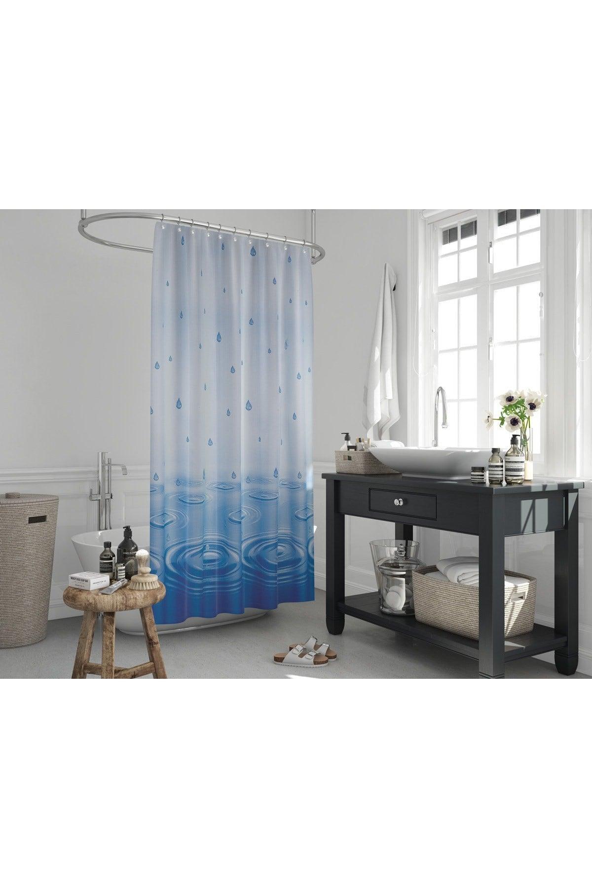 Blue Bath Curtain-drop Pattern Bathroom Curtain, Lux Blue Water Droplet Shower Accessory Curtain 180x200cm - Swordslife