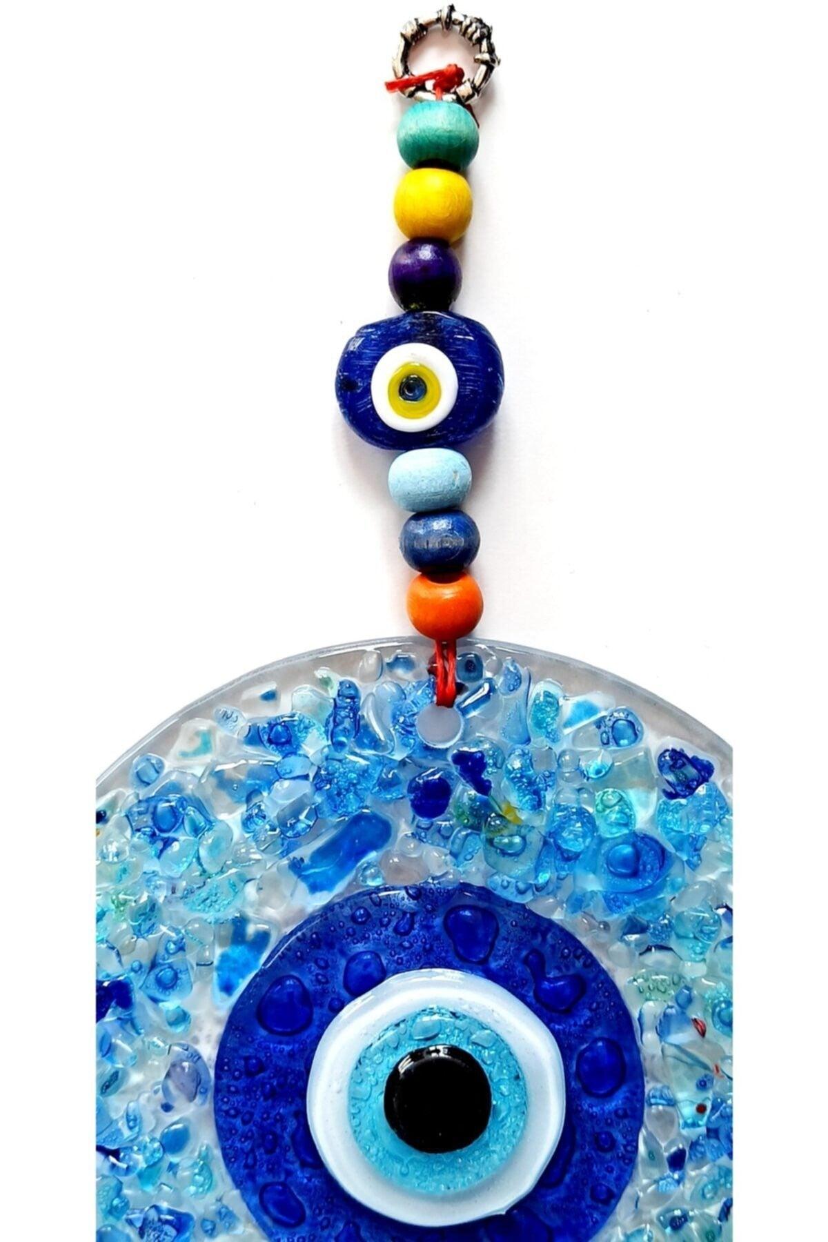 Blue Evil Eye Beads Cut Glass Patterned Wall Ornament Charms - Swordslife