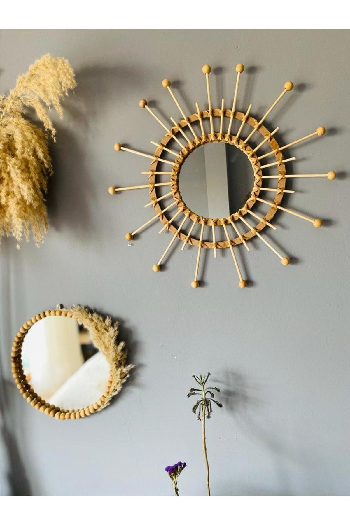 Bohemian Bamboo And Beaded Mirror Wall Decoration