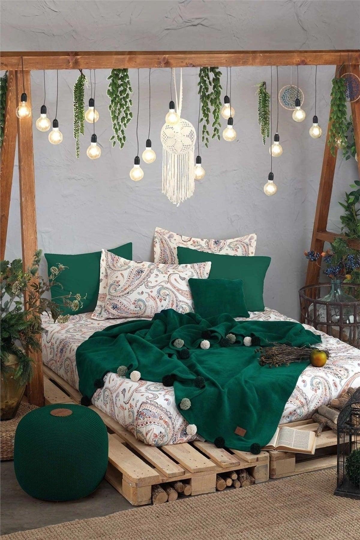 Boho Chic Double Tasseled Blanket Duvet Cover Set-emerald Green - Swordslife