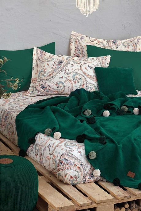 Boho Chic Double Tasseled Blanket Duvet Cover Set-emerald Green - Swordslife