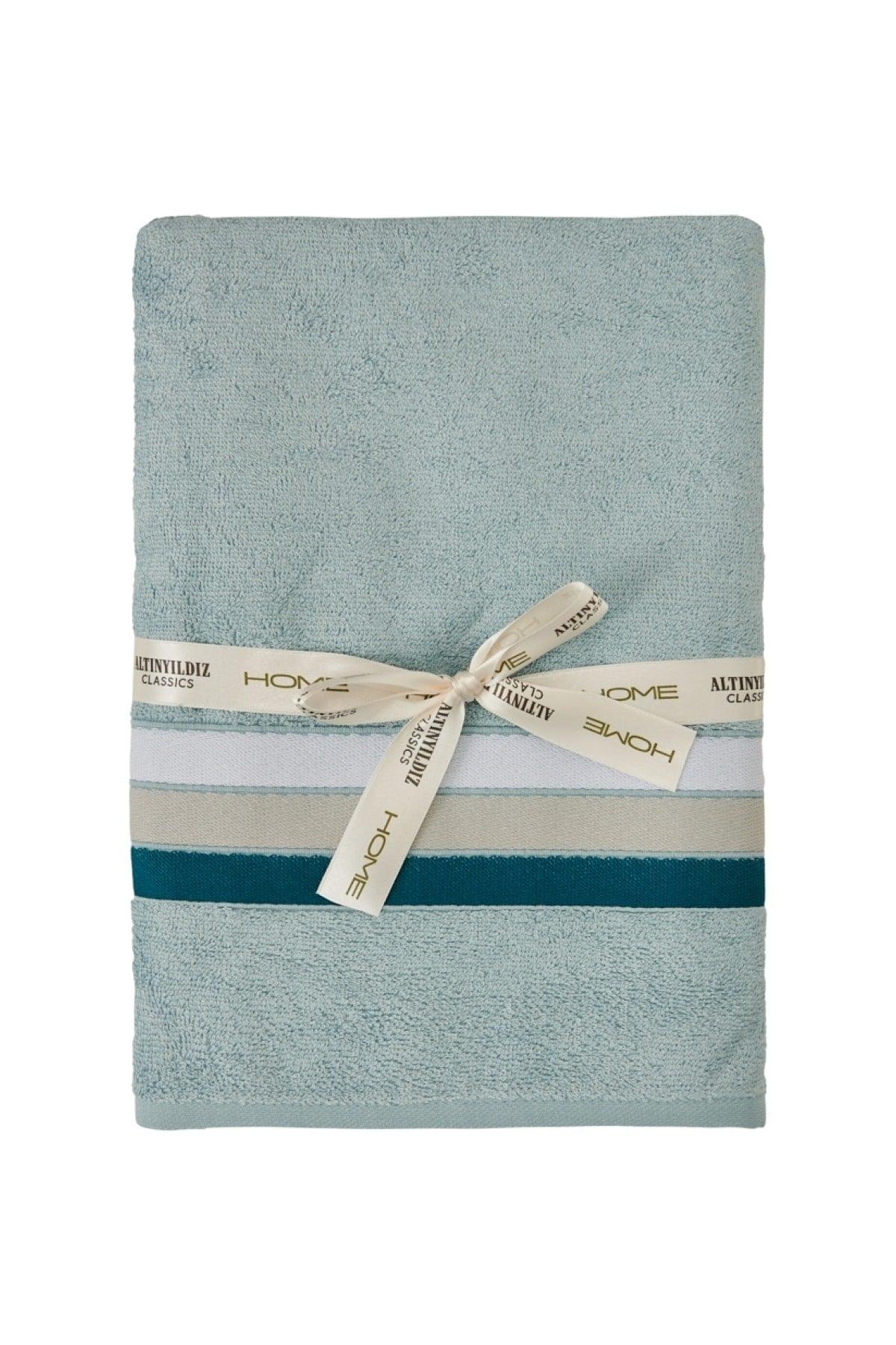 Stone Green 100% Cotton Patterned Bath Towel