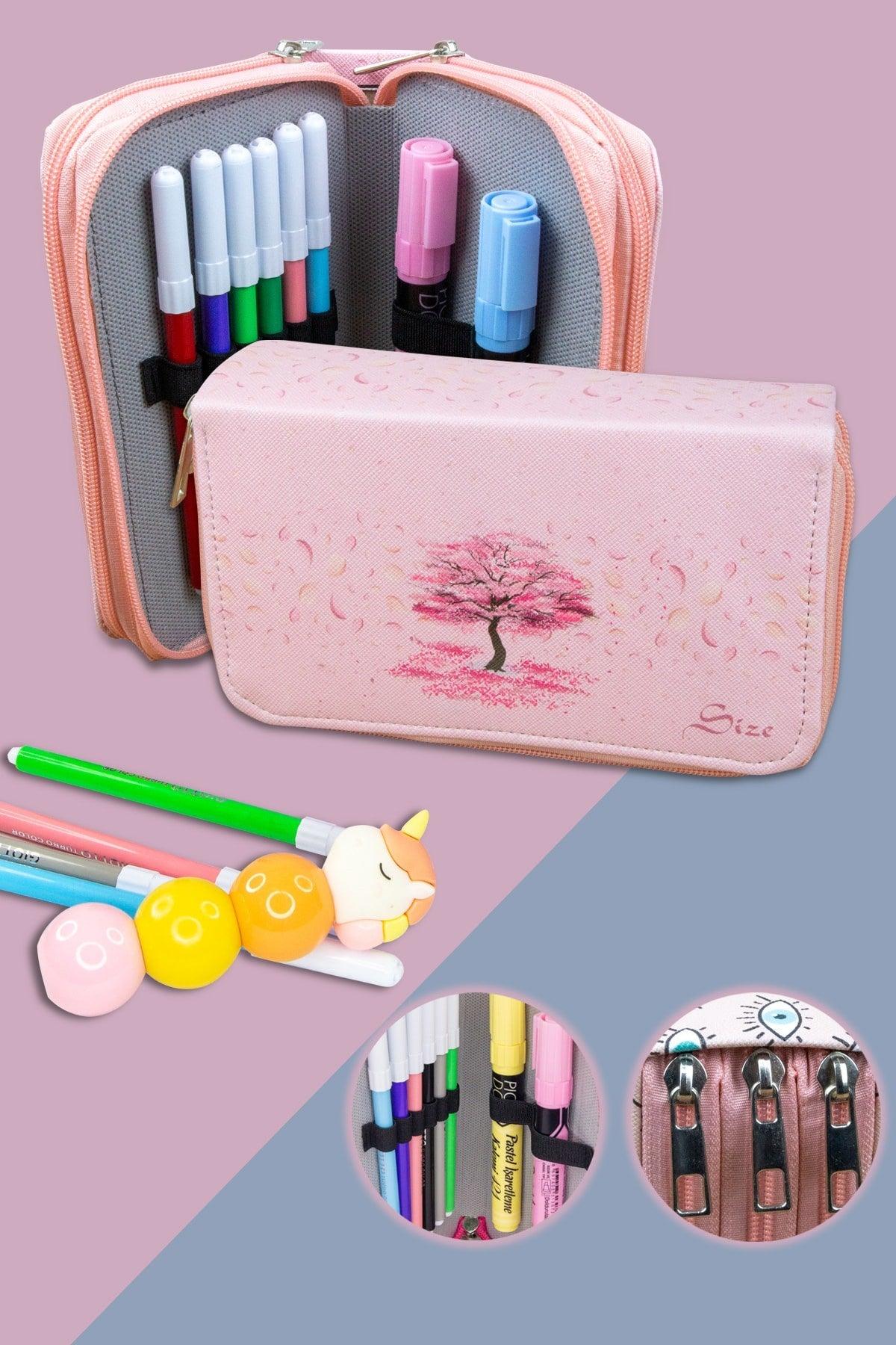 Pencil Case Sakura Themed Three Compartments Vegan