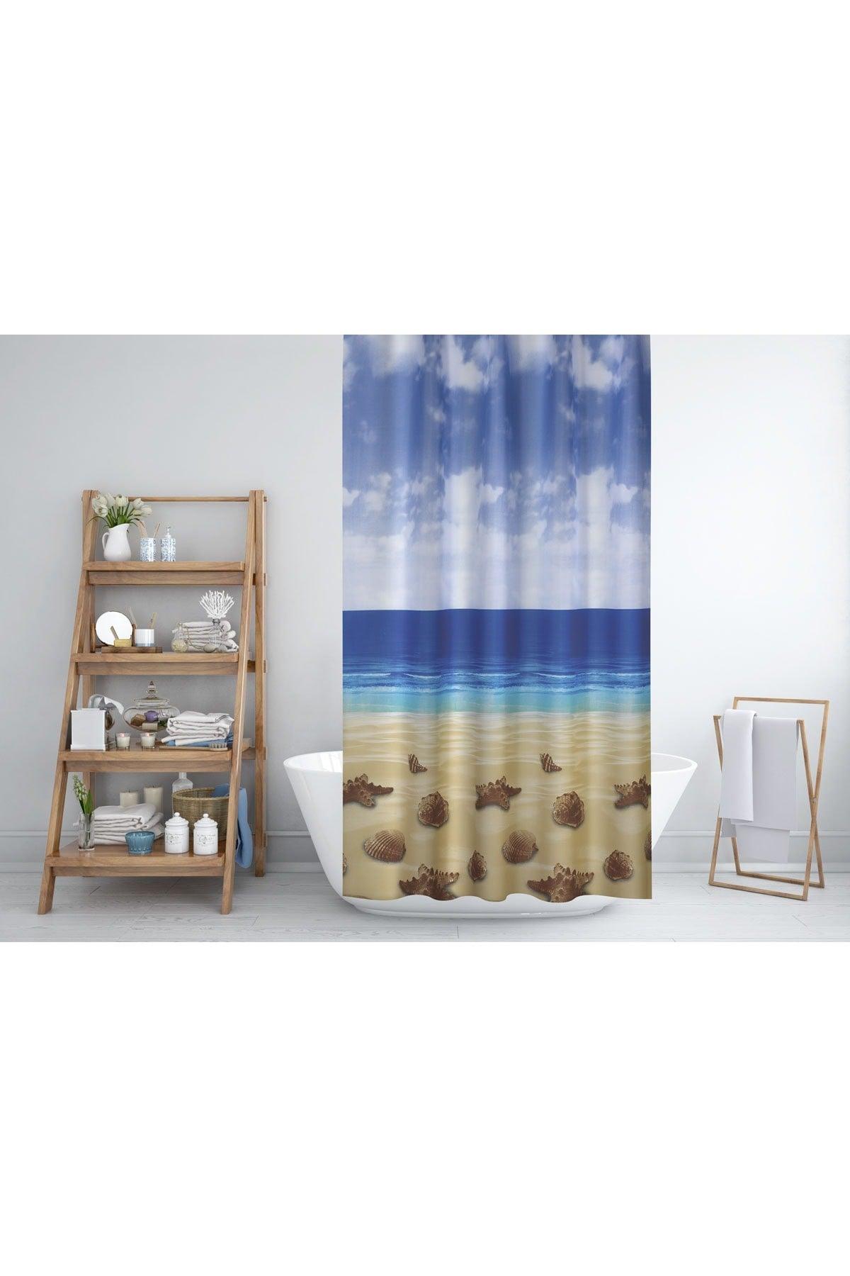 Brown Bathroom Curtain Sea And Sand Landscape Pattern Shower Curtain Single Wing Bathroom Shower Curtain - Swordslife