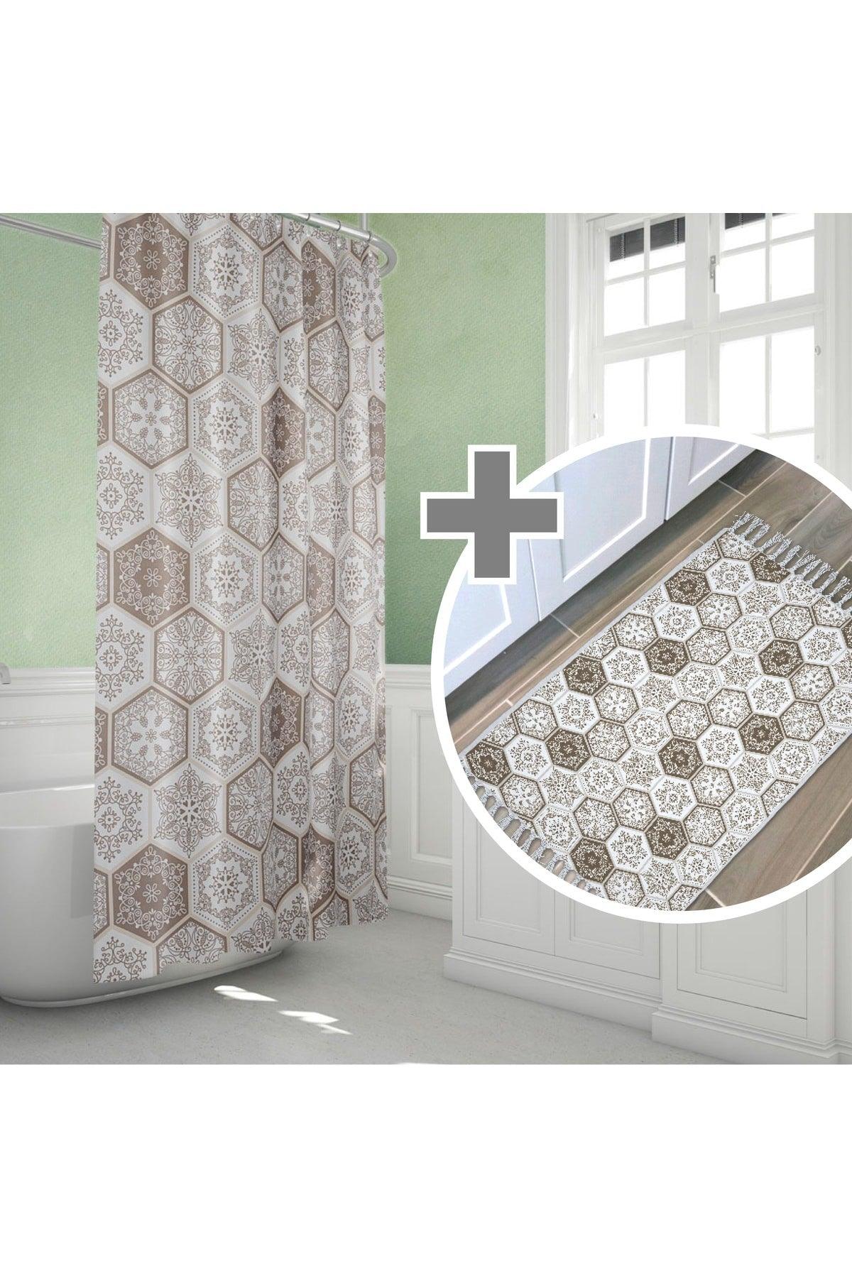 Brown Bath Mat And Bathroom Shower Curtain Set-Bath And Door Front Mat With Non-slip Base - Swordslife