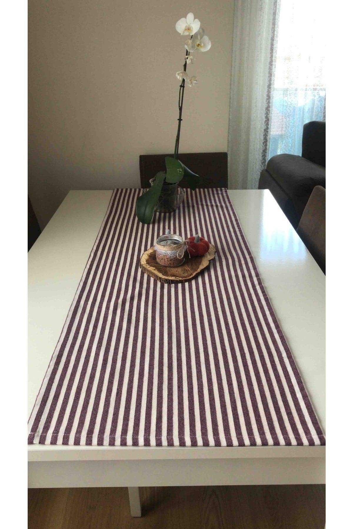 Burgundy Striped Authentic Linen Runner - Swordslife