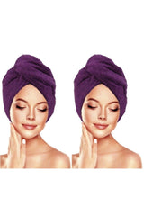 Buttoned Microfiber Cotton Hair Towel Hair Cap 2 Pack Purple - Swordslife