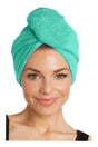 Buttoned Cotton Hair Towel Bonnet Green