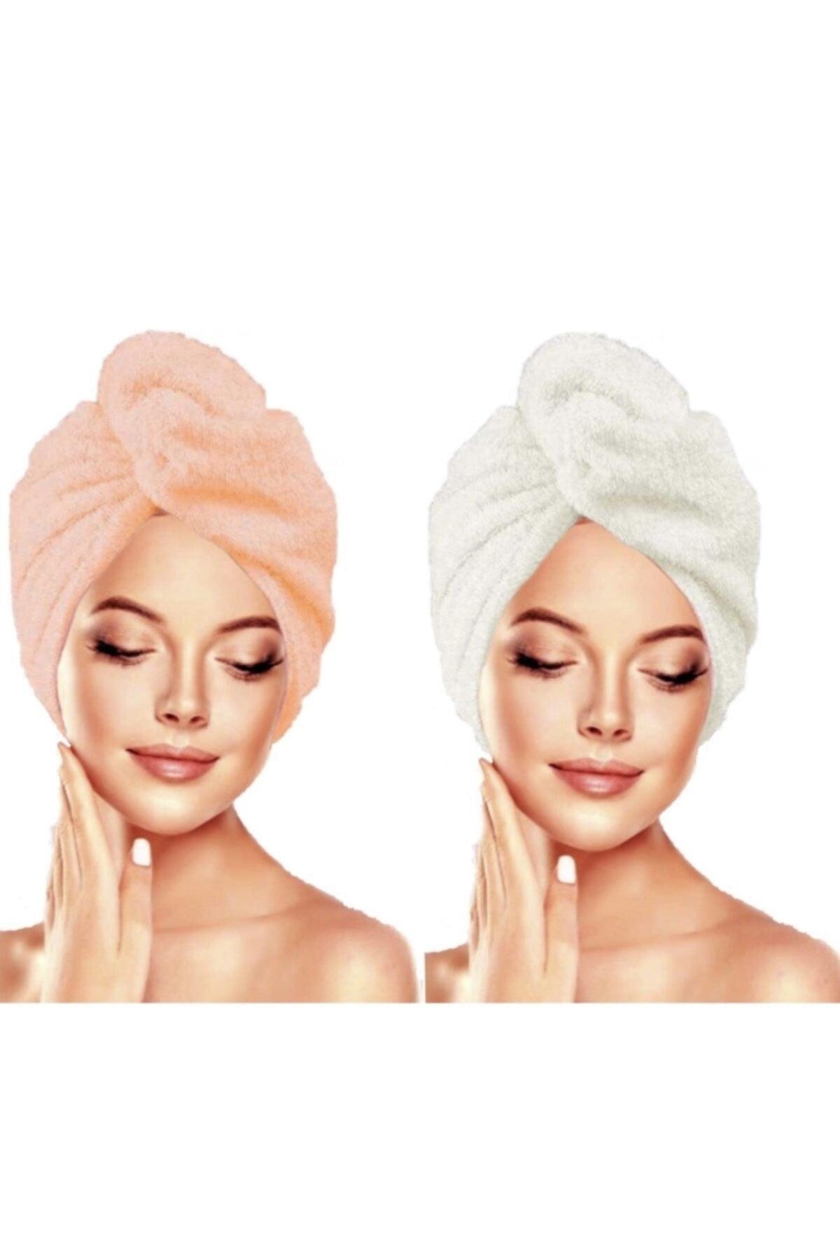 Buttoned Hair Towel Hair Cap 2 Pack Orange