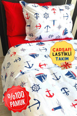 Anchor Sailor Elastic Bed Sheet Single 100% Cotton Duvet Cover Set - Swordslife