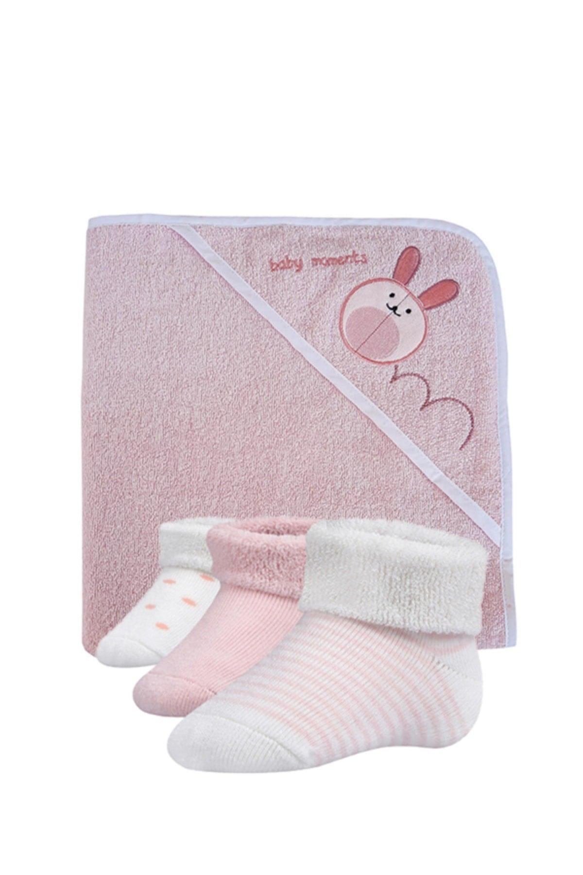 Hooded Baby Swaddle Towel 75x75cm + 3