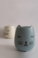 Cat Concrete Toothbrush Holder - Turquoise Blue