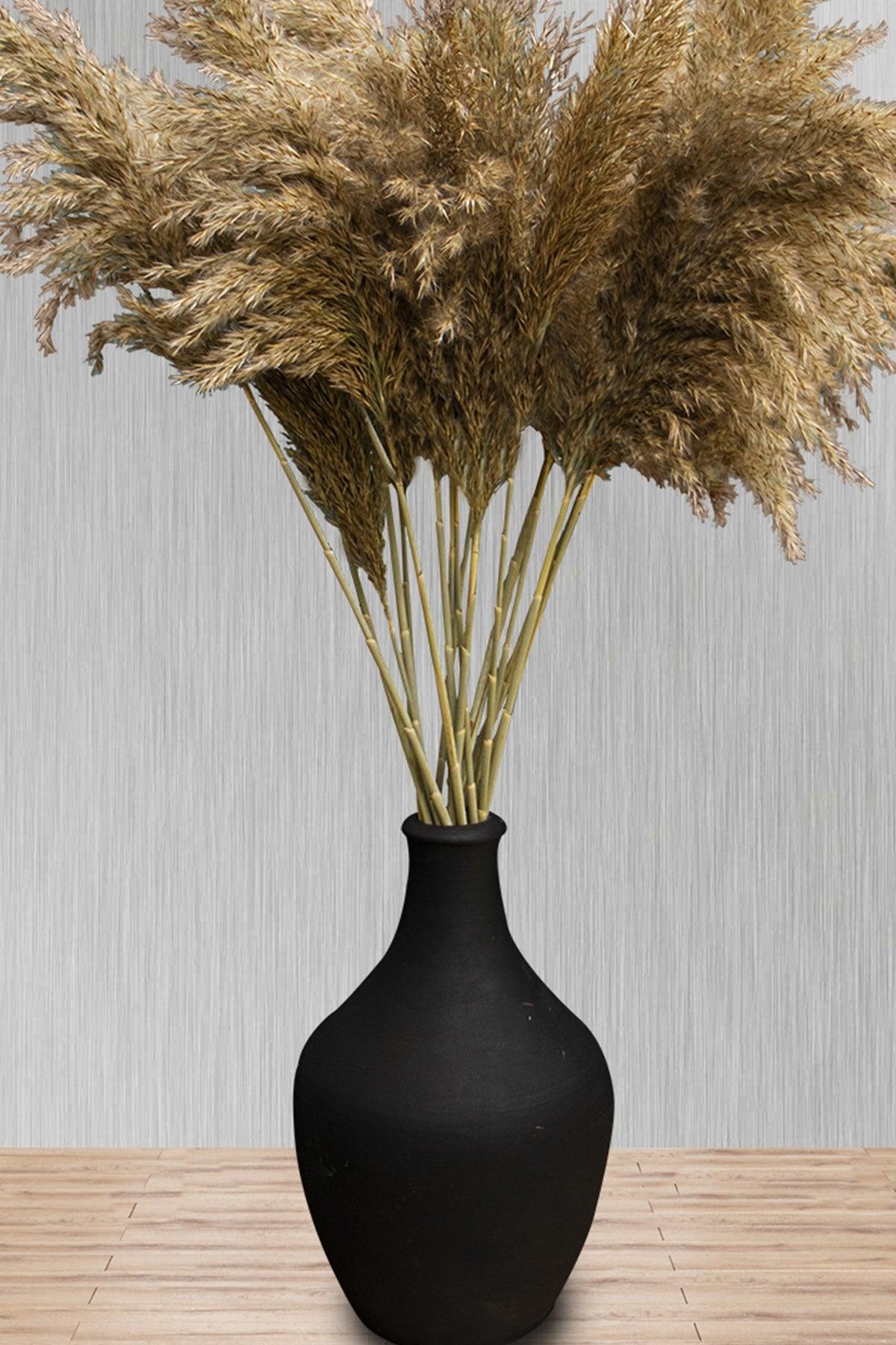 Ceramic Vase And 15 Pieces Pampas Black/Natural - Swordslife