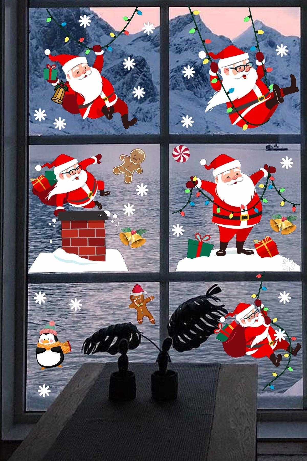 Christmas Sticker Cute Santa Claus And Snowflakes Window Wall Decorations - Swordslife