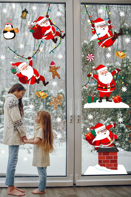 Christmas Sticker Cute Santa Claus And Snowflakes Window Wall Decorations - Swordslife