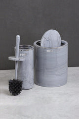 Chromed Round Marble Patterned 2-Wc Bucket And Brush Set - Swordslife