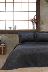 Double Anthracite Jacquard Chenille Fabric Garden Bedspread Set - Swordslife