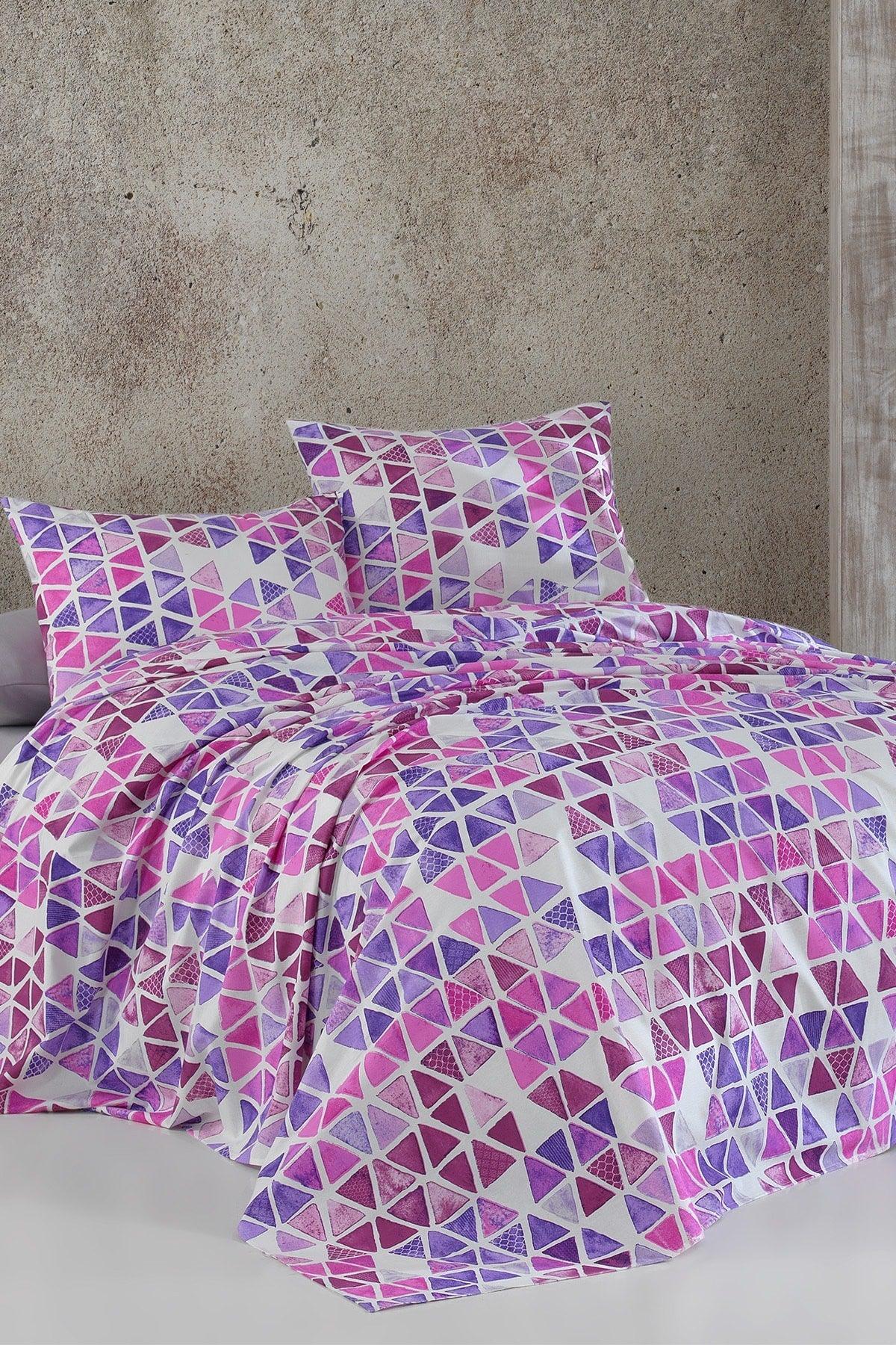 Double Sheet Set Cotton Patterned Larissa Purple - Swordslife