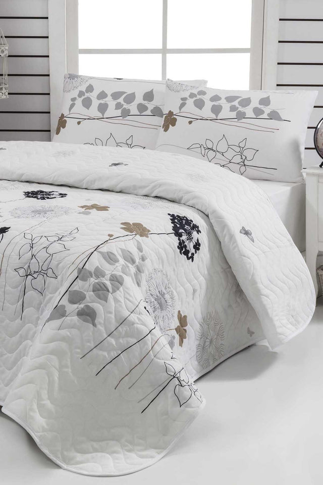 Double Quilted Bedspread Set Atlantis White - Swordslife