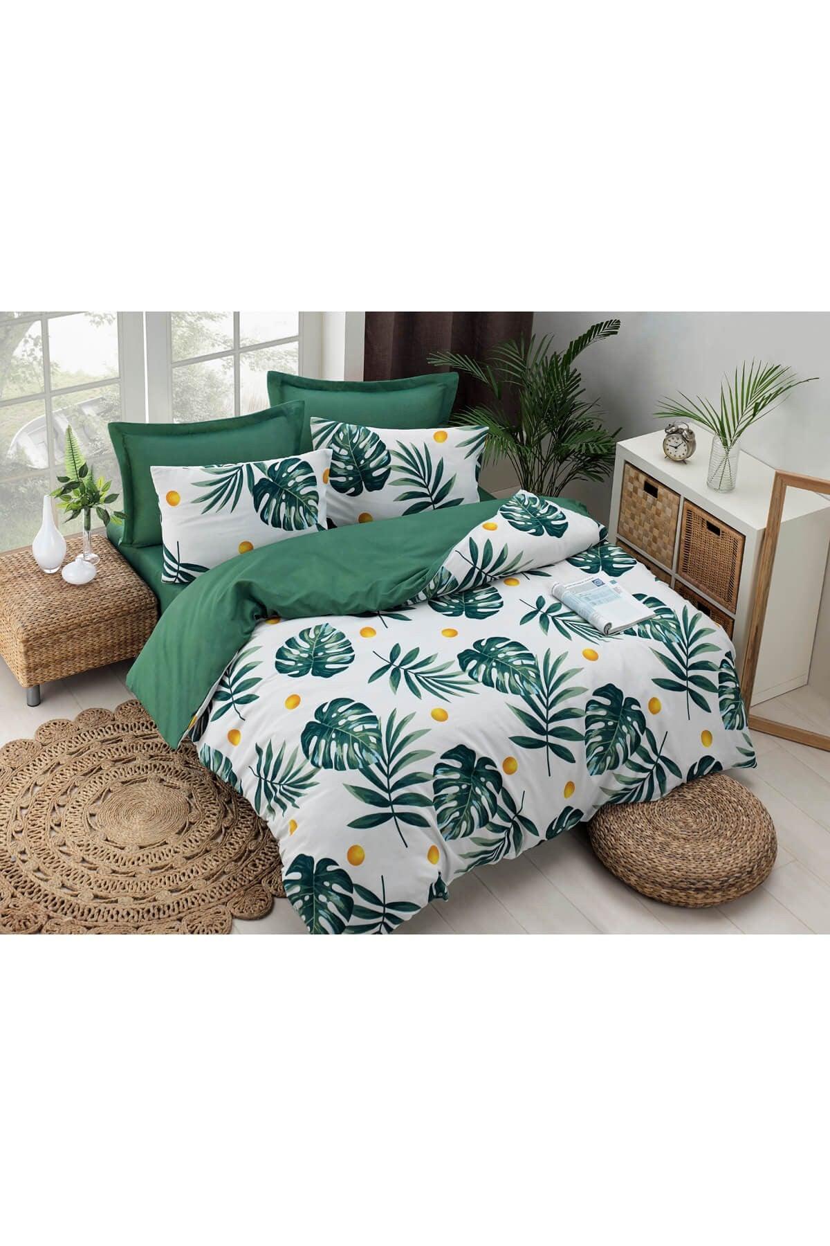 Double Easy-Iron Duvet Cover Set Monstera Green - Swordslife